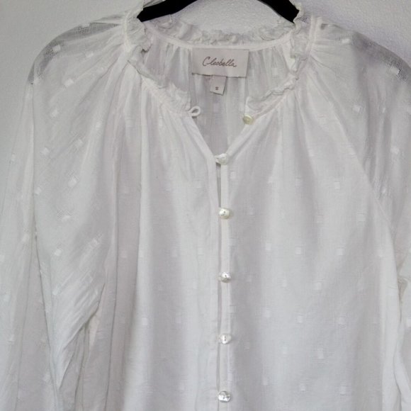 Cleobella Anthropologie Antonia Button Peasant Blouse White Boho Small H13419 - Picture 3 of 11